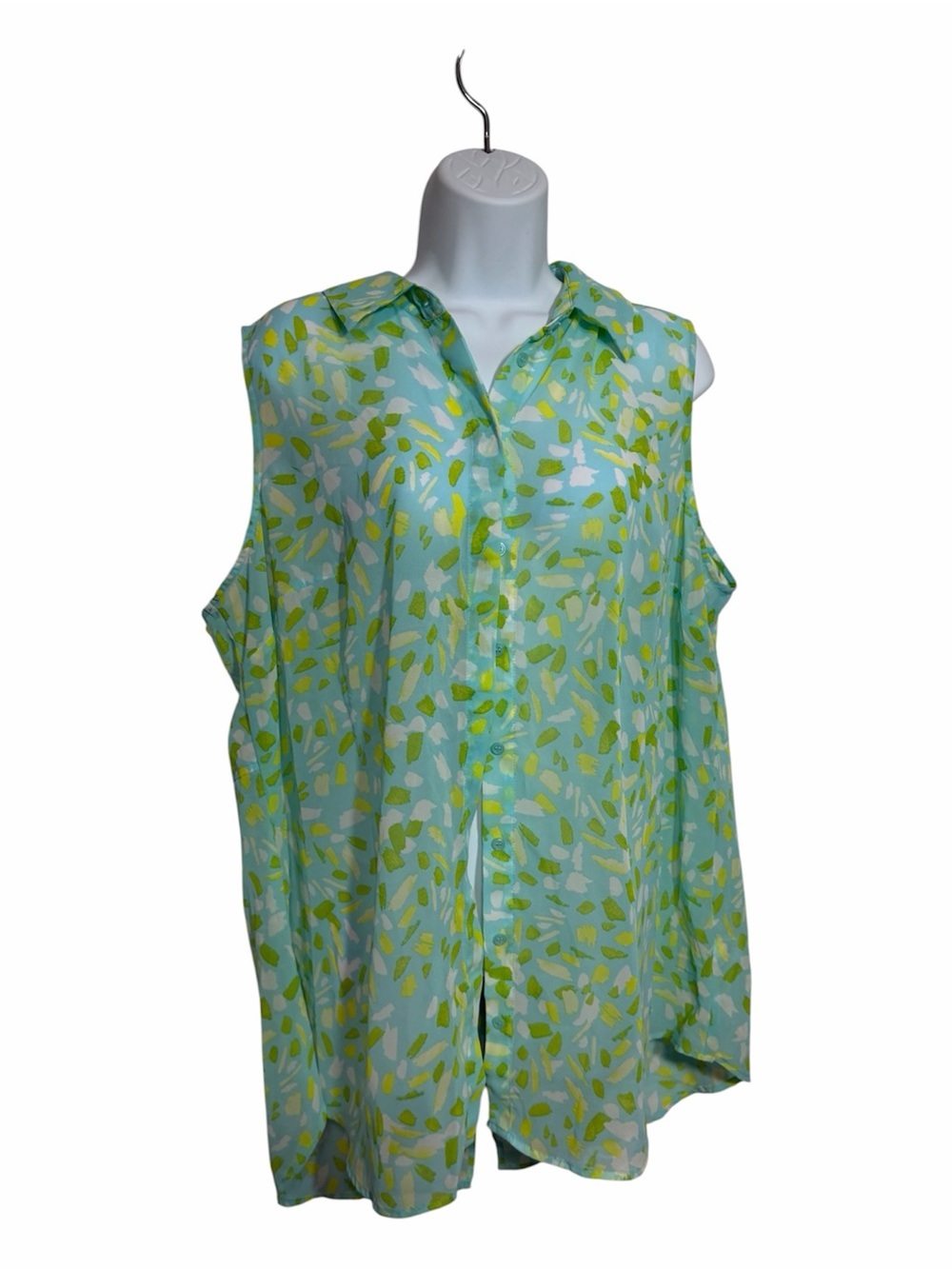 Lane Bryant Sleeveless Light Watercolor Printed Button-Front Tank Plus Size 18